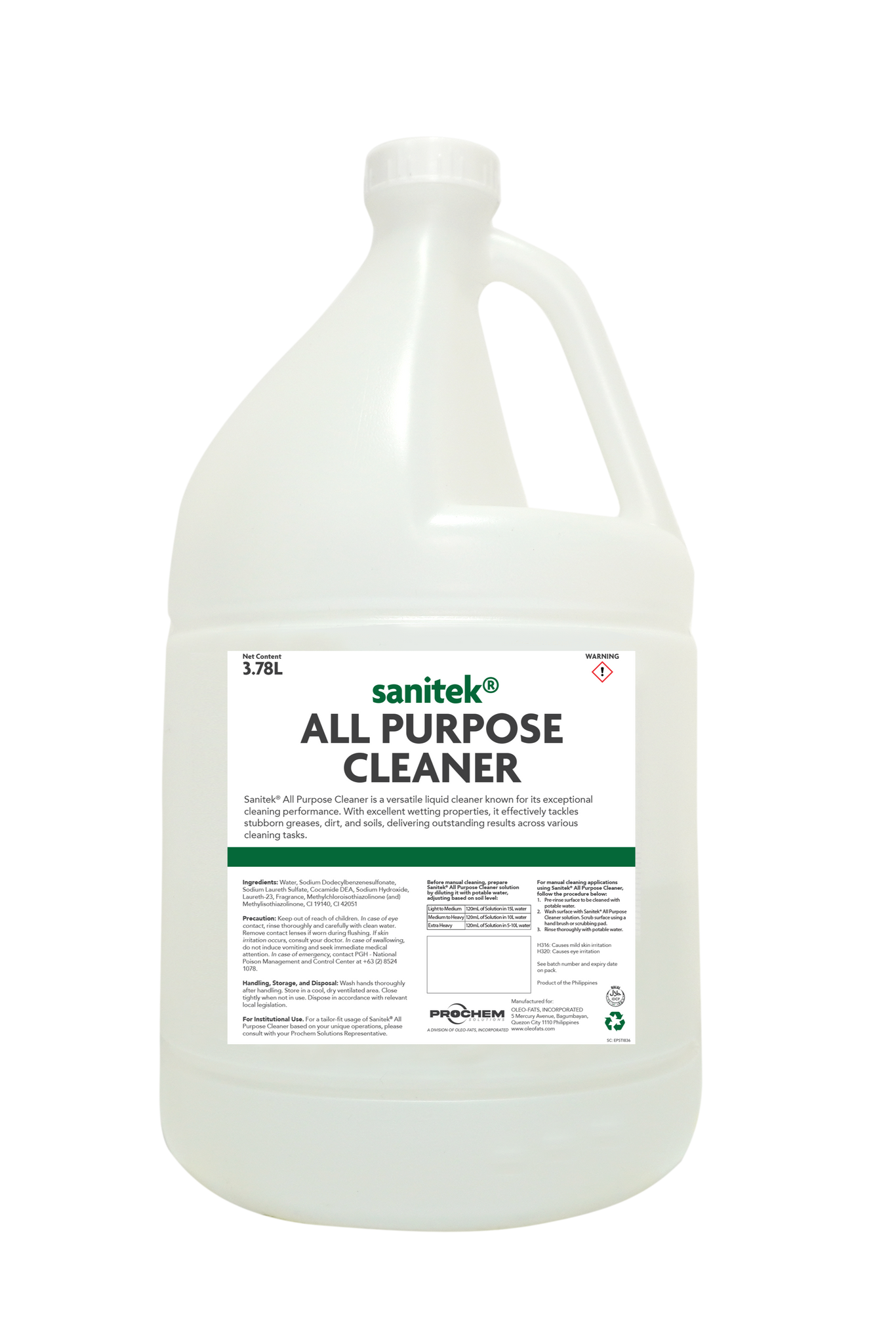 Food Safety: Sanitek All Purpose Cleaner 3.78L