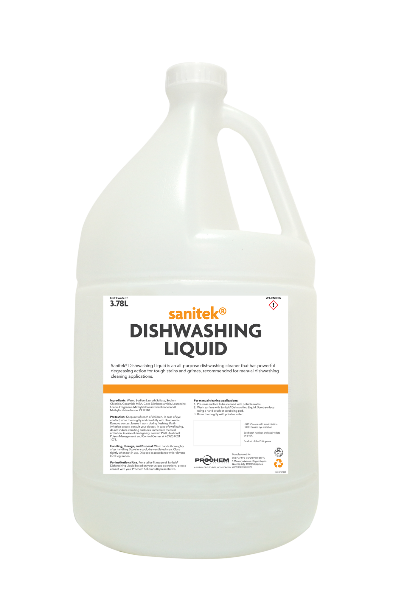 Food Safety: Sanitek Dishwashing Liquid 3.78L