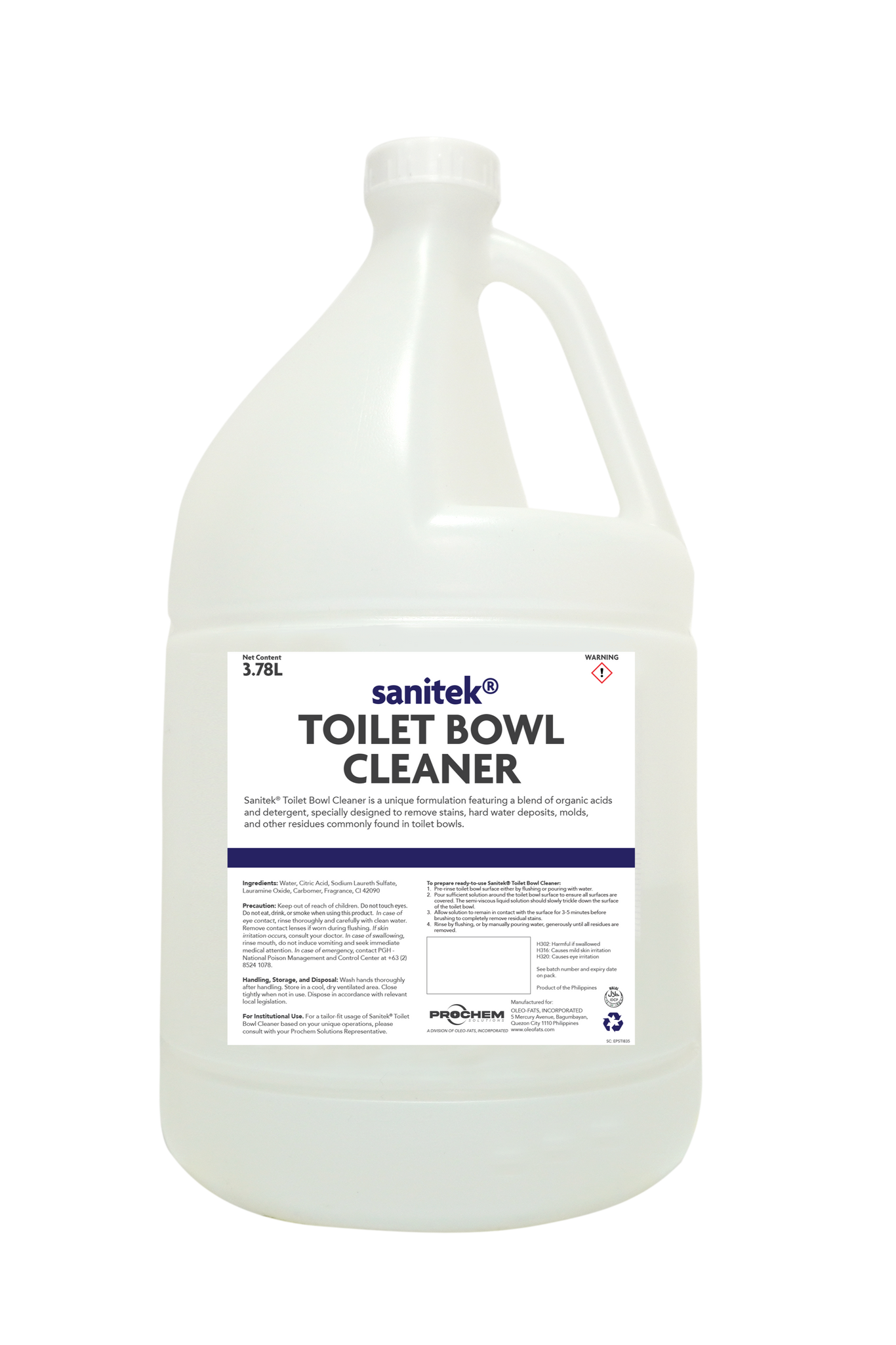 Food Safety: Sanitek Toilet Bowl Cleaner 3.78L